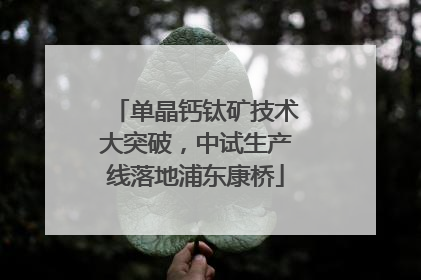 单晶钙钛矿技术大突破，中试生产线落地浦东康桥